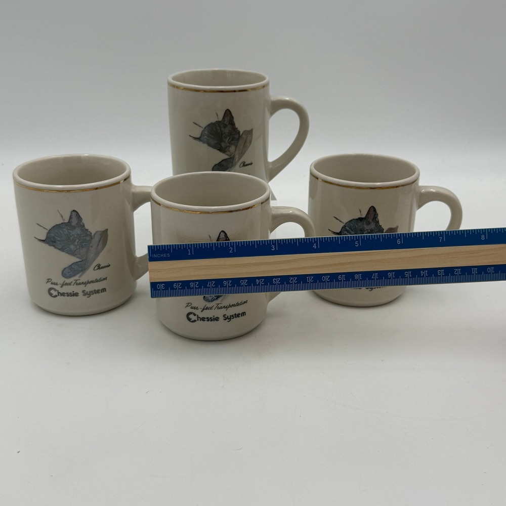 Vintage Chessie System Railroad Cat Mugs Set of 4 Purr-fect Transportation - Picture 7 of 8